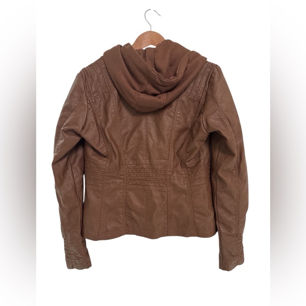 Made by Johnny Women's Removable Hoodie Faux Leather Jacket - Picture 2 of 11
